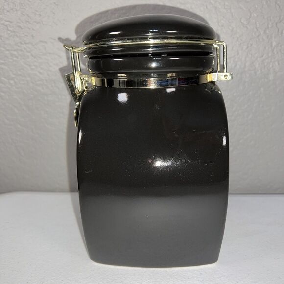 European Coffeehouse Collection Brown & Gold Coffee Canister Jar W/ Locking Lid - Picture 4 of 6